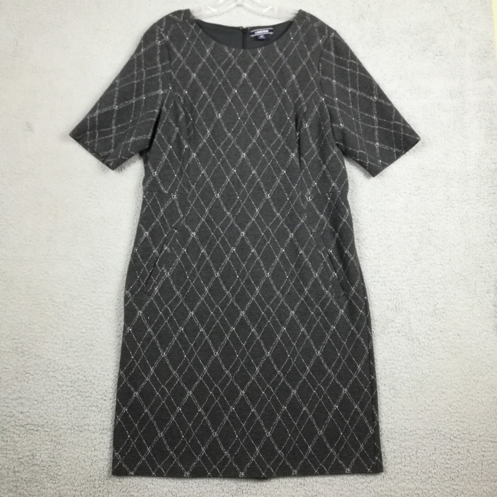 Lands End Womens Sheath Dress Textured Charcoal Gray Diamond Print Plus Tall 18T